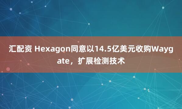 汇配资 Hexagon同意以14.5亿美元收购Waygate，扩展检测技术